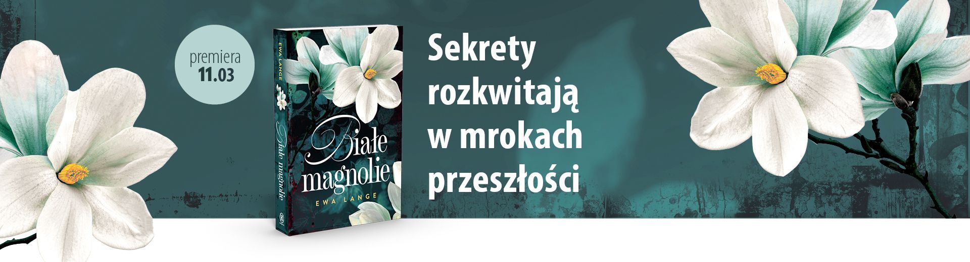 grafika promująca książkę Białe magnolie